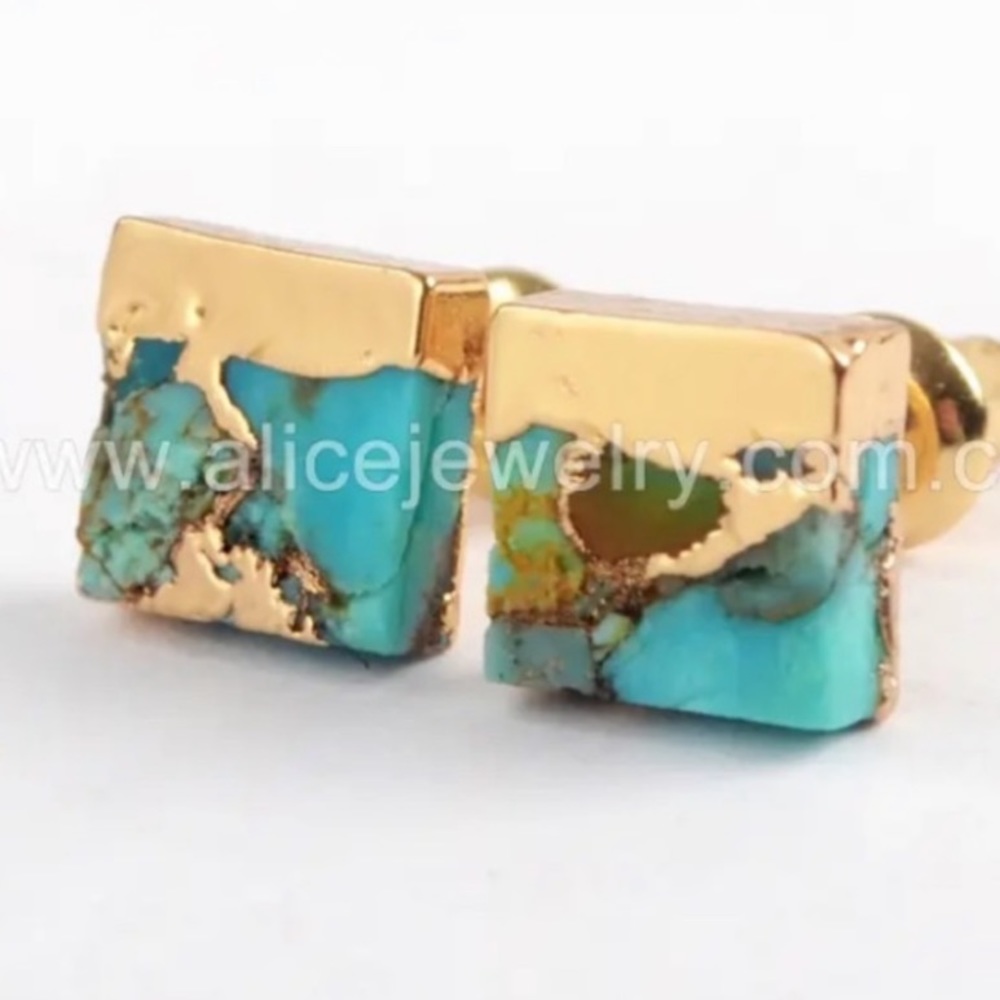 - Arizona Turquoise & 24kt Gold Dipped Handcrafted Earrings